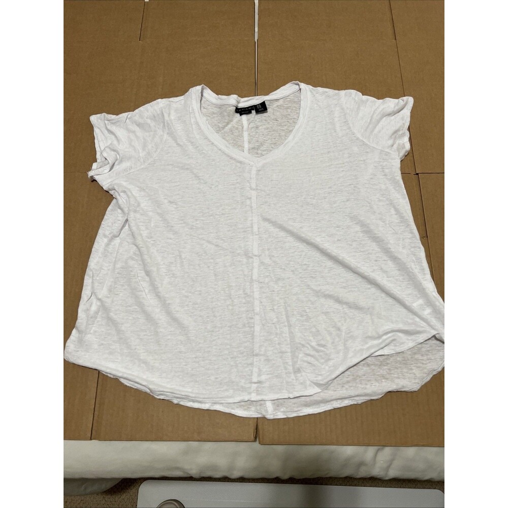 Tahari 100% Linen Lagenlook Boxy Top Plus Size 1X White Short Sleeve Semi-sheer